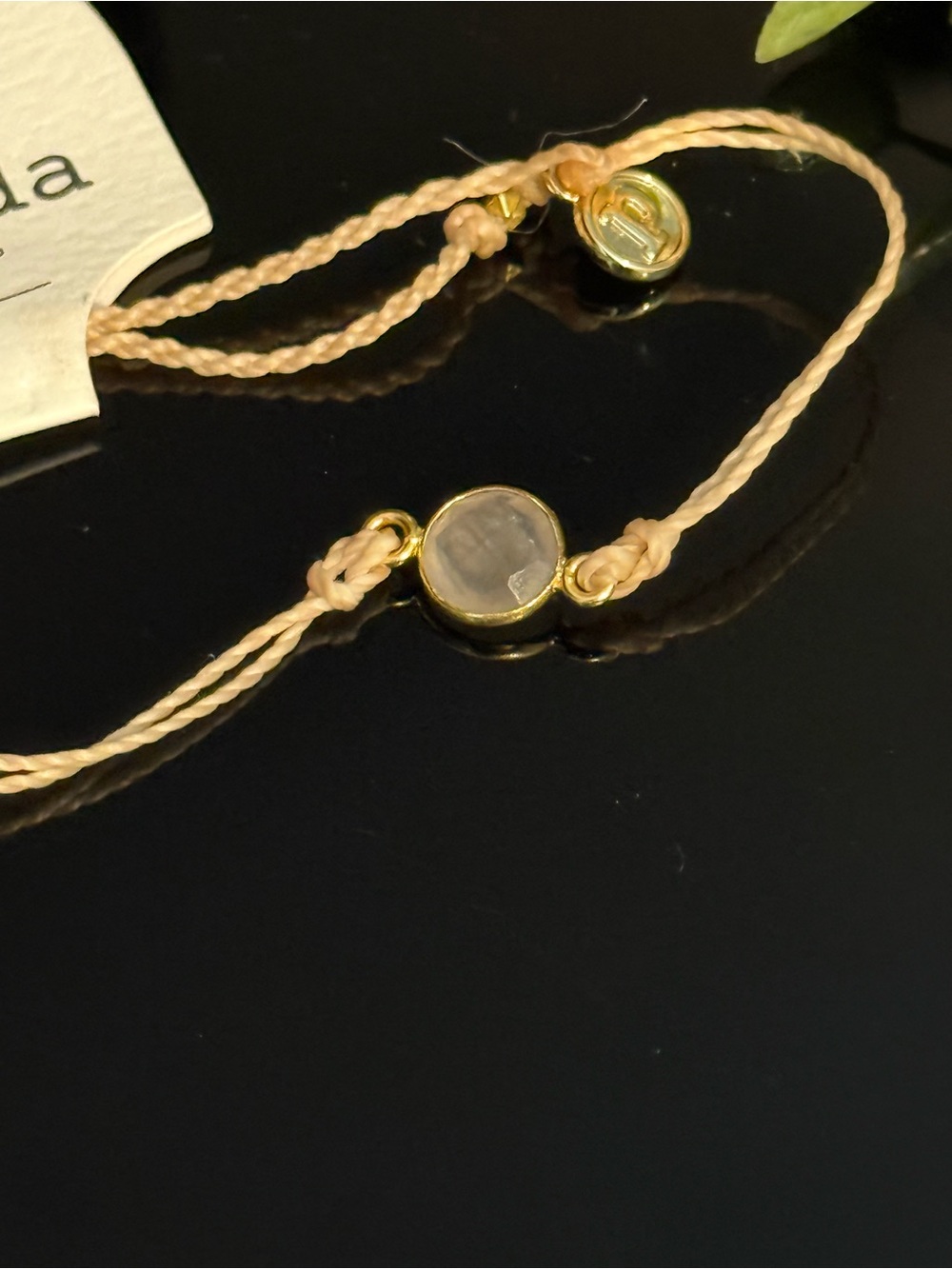 Pura Vida Peach Cord Bracelet with White Stone and Gold Bezel - Picture 2 of 4